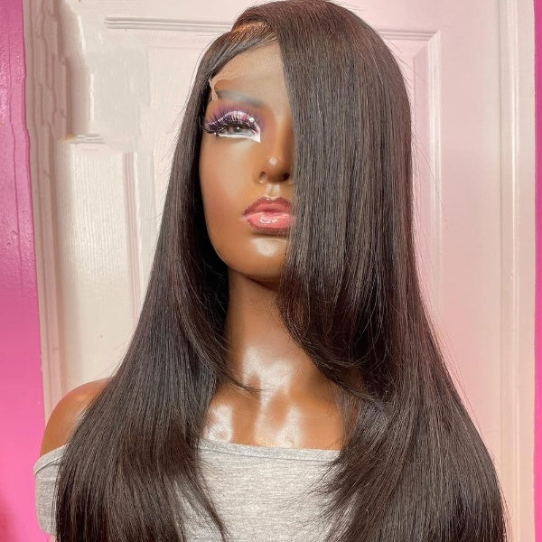 Highlight Bob Wig 13x4 HD Transparent Lace Wig Black With Brown Highlight Wig  Straight Pre Plucked Ombre Color 150%