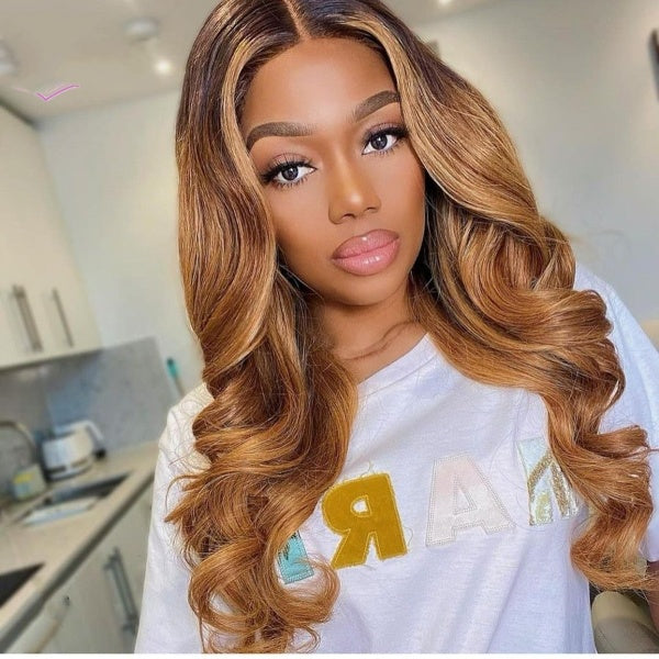 Highlight Ombre Color Body Wave Lace Front Human Hair Wigs Brazilian Remy Hair Lace Wigs Middle Part Pre-Plucked