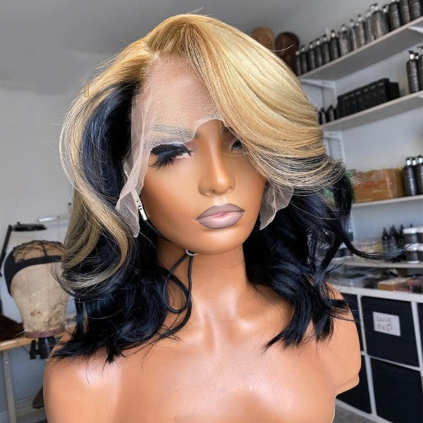 Honey Blonde Highlight Wig 13x6 Transparent Lace Front Wig 1b 27 Colored Human Hair Wigs Natural Wave