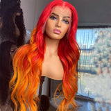 Ombre Red Colored 13x4 Lace Front Human Hair Body Wave Wigs 99J Ginger HD 360 Lace Frontal Human Hair Wig Full Glueless Blonde