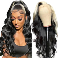 Skunk Stripe Human Hair Wig 1B/613 Colored Human Hair Wigs Body Wave Blonde Lace Front Wig Transparent Lace Wigs