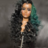 Highlights Green Deep Wave 13x6 Lace Frontal Wigs Transparent Lace Front Wigs Pre-Plucked 180% Density Human Hair Wig