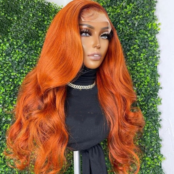 Orange Color Body Wave Wig Preplucked Hairline 13x6 Lace Front Wigs  Remy Brazilian Human Hair