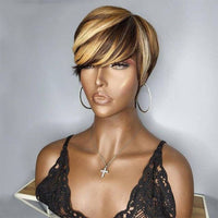 Highlight Blonde Short Bob Wig Pixie Cut Wig Human Hair Wigs With Bangs Brazilian Wigs for  Full Machine Made Wig