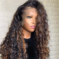 Highlight Wig HD Transparent Lace Front Wig 150% density Curly Wig Colored Human Remy Hair Wigs