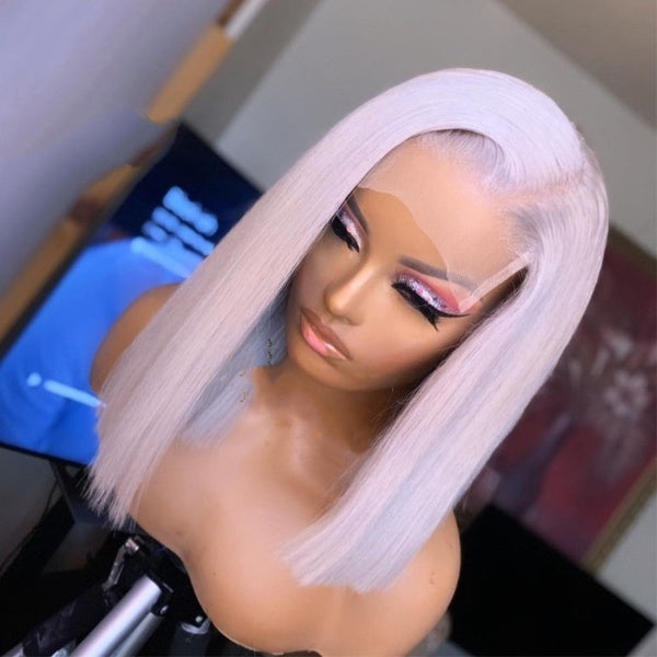 613 Colored Short Bob Wig HD Transparent Lace Wigs Human Remy Hair Grey Purple Pink Ombre Color Straight Wig