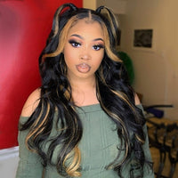30 Inches Highlight Wig Blonde Colored Human Hair Wigs Ombre Body Wave Lace Front Wig 13x6  Lace Front Human Hair Wigs