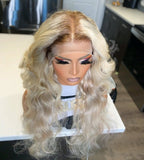 Ombre Blonde HD Transparent Lace Human Hair Wigs Body Wave T Part Lace Wig 613 Blonde Color Wig