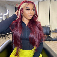 HD 13x6 Lace Frontal Wig Wine Red Honey Blonde highlight 613 Colored Body Wave Lace Front Wigs PrePlucked 13x4 Lace Front Human Hair Wigs