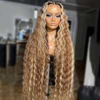 Ombre Brown With 613 Colored Deep Wave 13x6 Lace Front Wigs Highlights Blonde Transparent Lace Human Hair Wigs 30 Inch