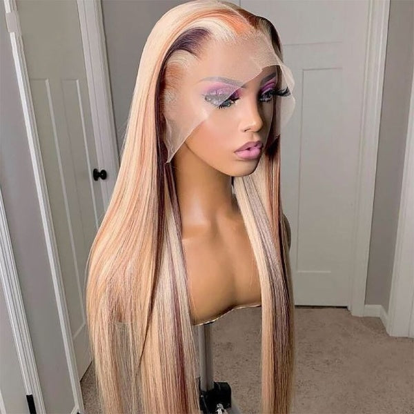 Honey Blonde Brown Lace Front Human Hair Wigs Pre Plucked Straight Lace Front Wig Human Hair Wigs 613 Lace Frontal Wig
