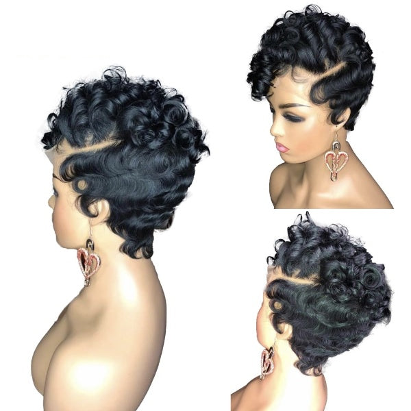 New Pixie Cut Short Curly Human Hair Wig  With Baby Hair Side Part Bob Wig Lace Deep Part Wig Brazilian Remy Hair
