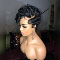New Pixie Cut Short Curly Human Hair Wig  With Baby Hair Side Part Bob Wig Lace Deep Part Wig Brazilian Remy Hair