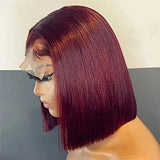 Red Burgundy 99j Straight Lace Front Wig Colored Human Hair Bob Wig Short Blunt Cut Pixie Preplucked Lace Frontal Wig