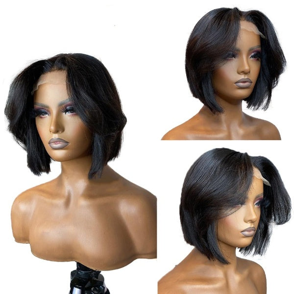 Short Bob Pixie Cut Wig Human Hair Wig Straight Remy Brazilian Natural Color 4x4 Lace Closure Wig 150% Density
