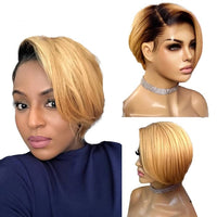 Straight Short Pixie Wig Peruvian Remy Human Hair Lace Front T Part Wig 13x6x1 Short Cut Bob Wigs Pre Plucked Hairline