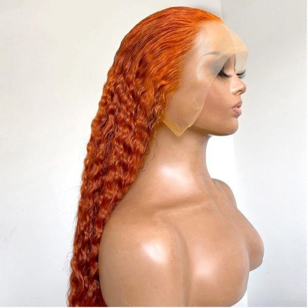 Orange Ginger Colored Curly Human Hair Wigs Lace Front 200 density 13x4 Lace Front Wig Brazilian Remy Hair Pre Plucked