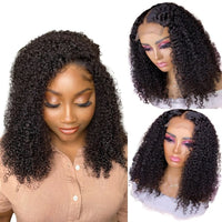 Short Hair Afro Kinky Curly Lace Front Human Hair Wigs Brazilian Remy Deep Curly Wig Prepluck 150 Density