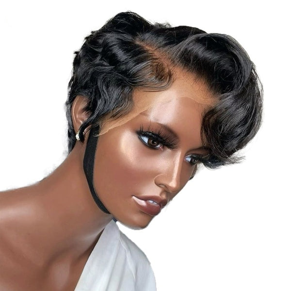 Short Pixie Wig 13x6x1 T Part Brazilian Remy Human Hair Wigs Wavy Pre Plucked Side Part Lace Front Wig Baby Hair