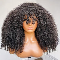 Highlight Blonde Kinky Curly Human Hair Wigs Full Machine Made Wig With Bangs Natural Black Glueess Brazilian