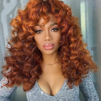 Orange Ginger Color 13x6 ⁷ Front Wigs Pre Plucked Brazilian Bouncy Curly Human Hair Wig Glueless Lace Wig