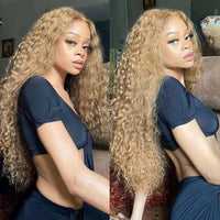 13x6 Brown Honey Blonde Color Kinky Curly Human Hair Wigs Top Hairline 13x4 Lace Front Wig Transparent Lace Wig