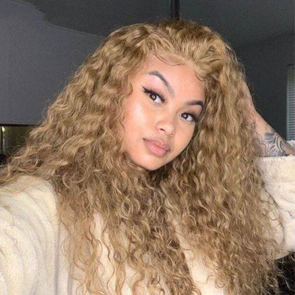 13x6 Brown Honey Blonde Color Kinky Curly Human Hair Wigs Top Hairline 13x4 Lace Front Wig Transparent Lace Wig