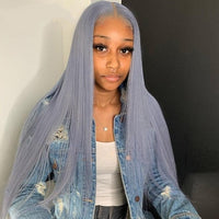 13X4 Lace Frontal Closure Wig Remy Bone Straight Lace Front Wigs Silver Grey Human Hair Pre Plucked 180 Density