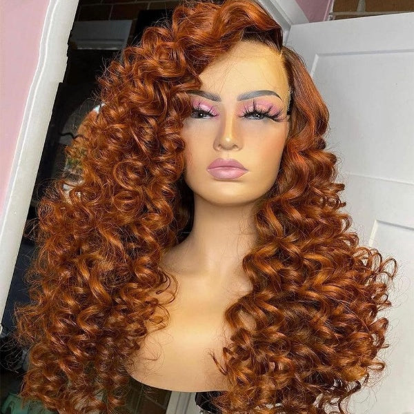 13x6 Transparent Front Wigs Ginger Color 30 Inch Wigs Human Hair Loose Wave Pre Plucked Brazilian Lace Frontal Wig 150