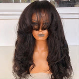 200Density Wave Yaki Human Hair Wigs With Bangs Brazilian Remy Full Machine Scalp Top Wigs