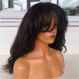200Density Wave Yaki Human Hair Wigs With Bangs Brazilian Remy Full Machine Scalp Top Wigs