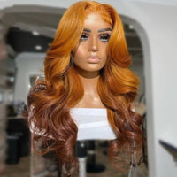 5x5 Lace Closure Wig 10A Body Wave Orange Brown Ombre Colored Lace Front Wigs PrePlucked 13x6 Lace Frontal Human Hair Wig