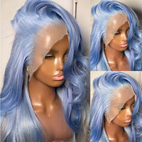 Haze Blue highlight Body Wave Human Hair Wigs HD Lace Frontal Wig Transparent Lace