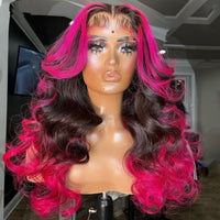 Highlight Pink 13x4 Body Wave Human Hair Wig Lace Frontal Wig Transparent Lace 180% Density remy