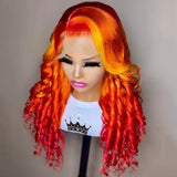 Loose Deep Wave Ombre highlight Red Ginger Colored Yellow Lace Frontal wigs