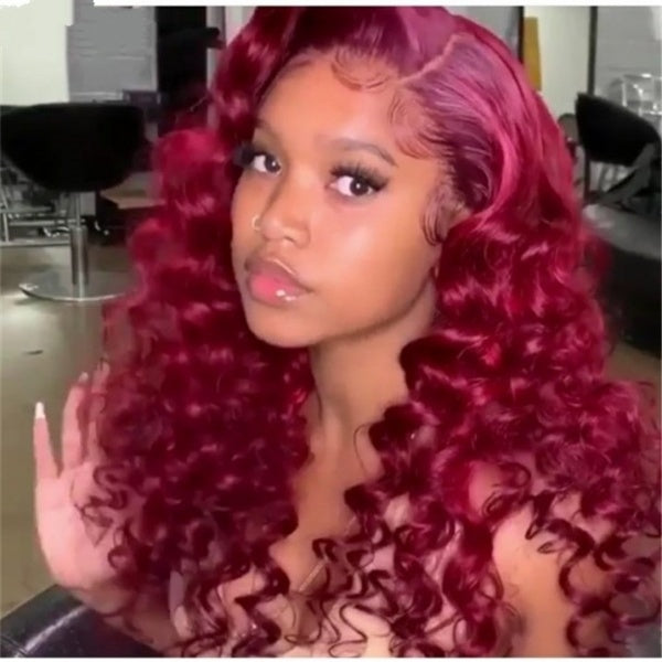 Ombre  Red Color Wave Human Hair Wig Lace Front Wigs With Baby Hair Brazilian Remy Hair Wigs Pre-Plucked