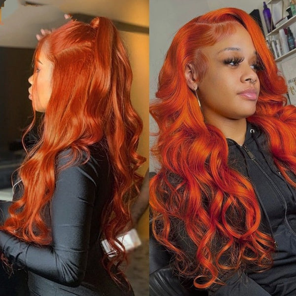 Orange Ginger Color 13x4 Lace Front Wig Baby Hair 180% Brazilian Remy Hair Body Wave Human Hair Wig Glueless Lace Wig