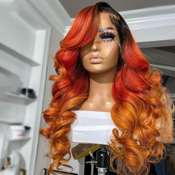 Transparent Lace Front Human Hair Brazilian Virgin Loose Wave 1b Orange 13x4 Lace Frontal Wig 6x6 Closure Wig
