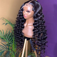 Unprocessed Human Hair Lace Front Wigs Preplucked Black Loose Deep Wave 13x6 Lace Frontal Wigs Bleached Knots