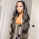 Transparent Body Wave 13x6 HD Lace Frontal Wig Highlight Grey Lace Front Wig Human Hair 150% Ombre Wig Pre Plucked