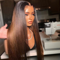 30 Inches 1b Brown Lace Front Straight Wig Brown Colored Human Hair Lace Frontal Wigs Remy 5X5 Lace Clsoure Wig Pre-Plucked