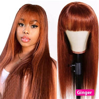 Highlight Wig Human Hair Wigs With Bangs Bone Straight Human Hair Wig Full Machine Wigs Ginger Orange 250Density Lace Wig