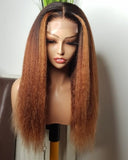 Kinky Straight Human Hair Wigs Highlight Ombre Color 13x6 Lace Frontal Wig Preplucked 180 Density