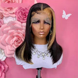Ombre highlight Straight Wig Transparent Lace Layered Human Hair Wigs Pre Plucked 180% T Part Lace Mongolian Hair Remy