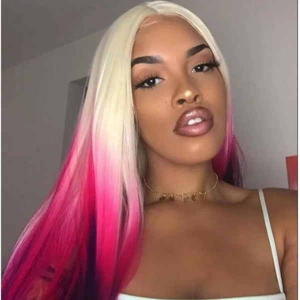 Pink 613 Ombre Lace Front Wig Colored Human Hair Pre-Plucked Transparent Straight Human Hair Wig