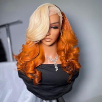 Orange highlight 613 Colored Body Wave Wigs Pre Plucked Transparent Lace Brazilian Human Hair Wigs Remy Body Wig