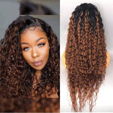 Afro Kinky Curly Synthetic Wigs T Part Lace Front Wig Ombre highlight Blond Heat Resistant Fiber