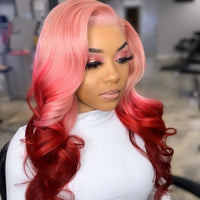 Purple Pink Ombre Lace Front Wig Blue Green Body Wave Lace Front Human Hair Wigs Transparent Lace