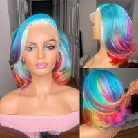 highlight Rainbow Color 13x4 Lace Front Brazilian Short Bob wig