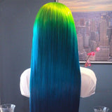 30inch Straight Blue Green Ombre Color 13x4 Lace Front Synthetic Wigs Transparent